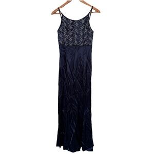 Vtg Gunne Sax Dress 5/6 Jessica McClintock Maxi Embroidered Blue Silk Prom